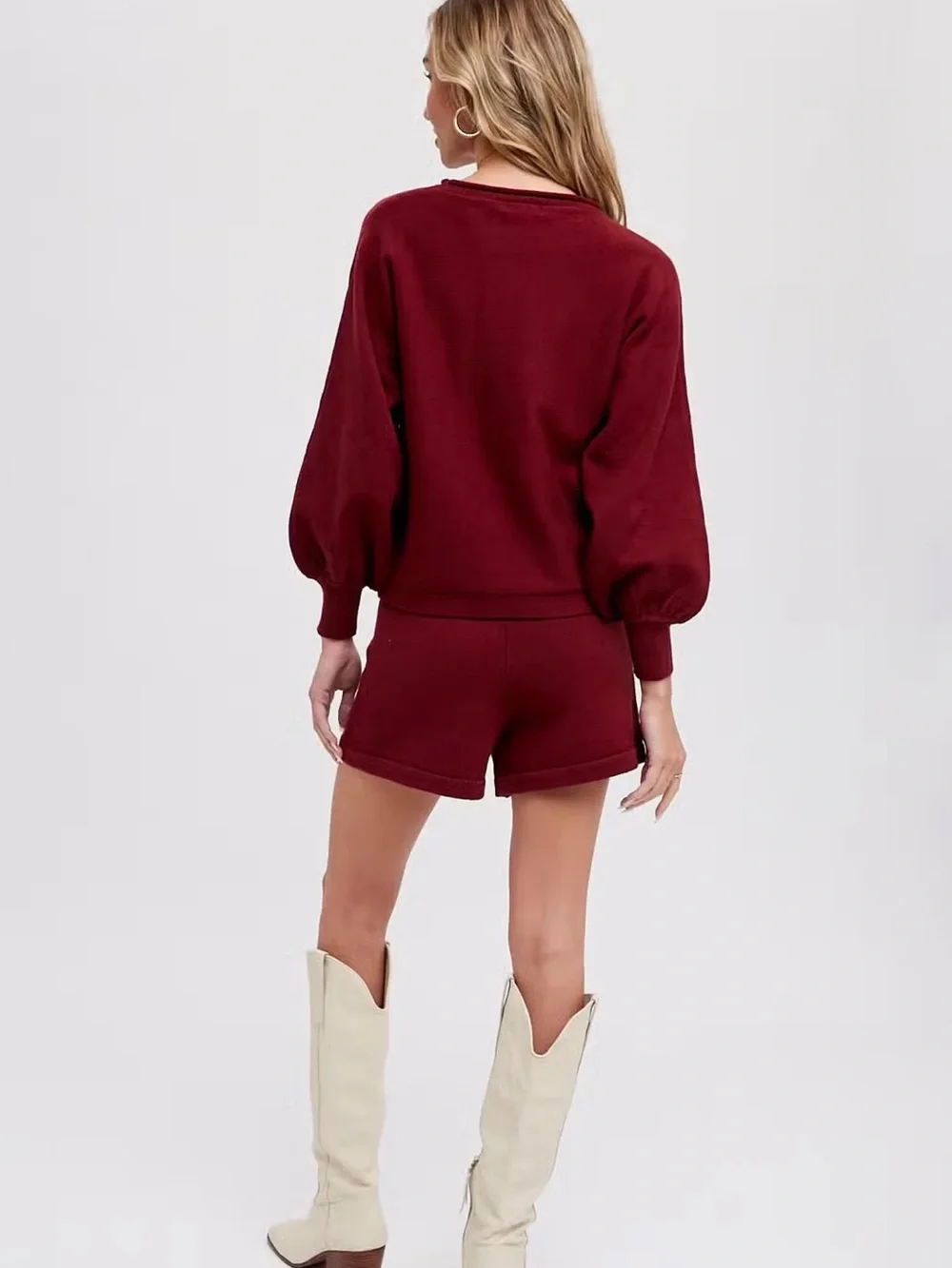 Cozy Two-Piece Knit Lounge Set in Deep Wine
